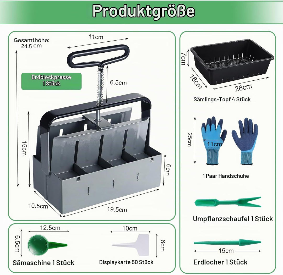 Manuelle Erdballenpresse Anzucht, für 8 Soil Block von 5x5x5cm, Handgehaltener Bodenblocker mit Säma