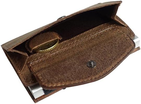 Minigeldbörse Herren braun Leder mit silber ALU Kartenhalter und Münzfach RFID Schutz, Herren Damen