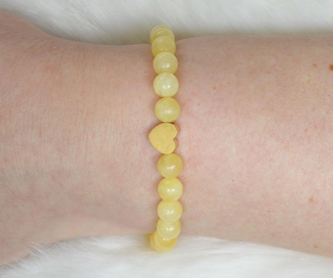 Echtes Edelstein Armband mit 6mm Perlen und Edelstahlherz - verschiedene Längen - Heilstein Schutzst