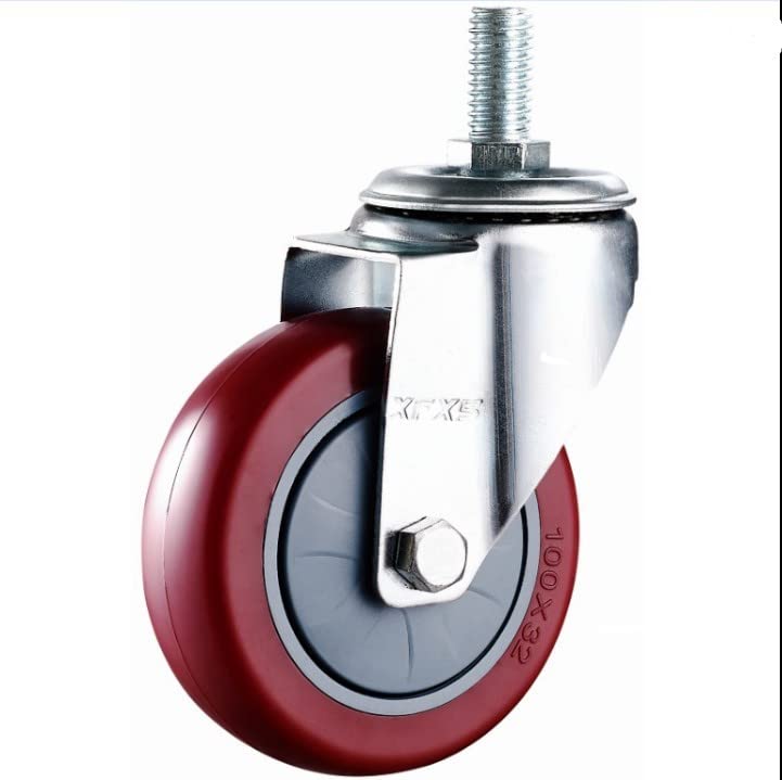 MroMax 4 Stück 125 mm Lenkrollen Durchmesser 140 kg PU-Räder Rollen M10 Gewinde Schraube Eisen Brems