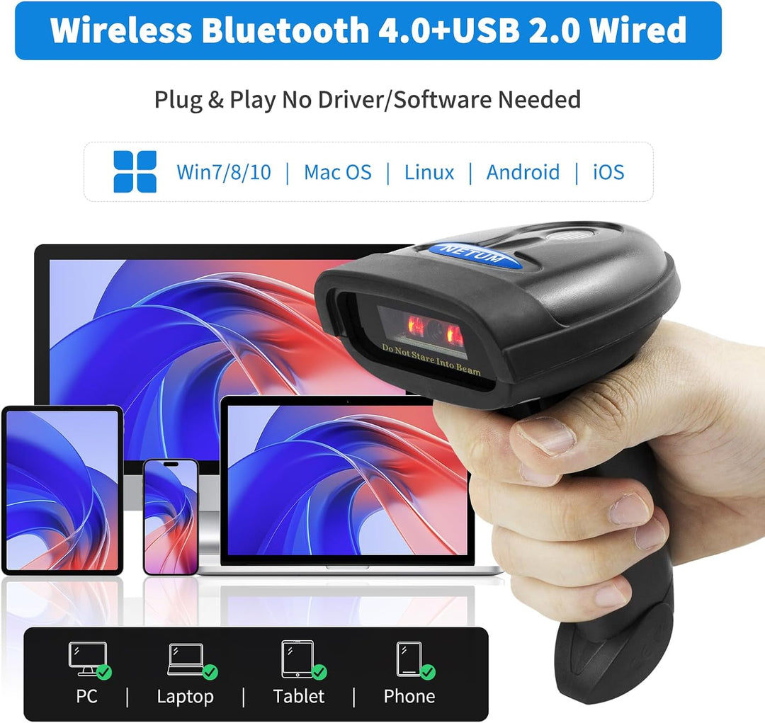 NETUM NT-1228BC Bluetooth CCD Barcode Scanner Handheld USB Kabelloser 1D Bar Codes Imager für Mobile