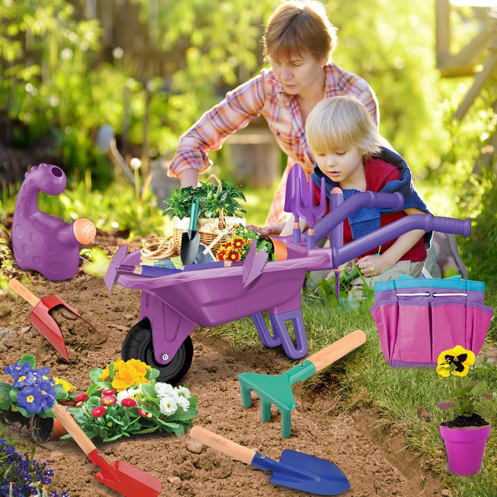 fisca 15 PCS Gartengeräte-Set für Kinder, Kleinkind-Gartenbauwerkzeug-Set Spielzeug mit Schubkarre,