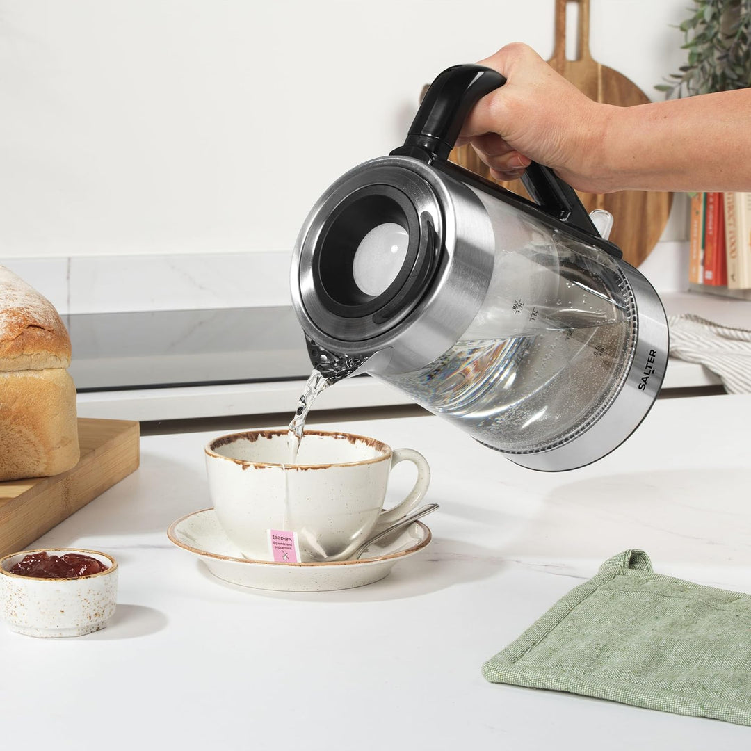 Salter Wasserkocher aus Glas mit Farbwechsel – 1,7 l, LED-Beleuchtung (Blau bis Rot), leicht zu befü