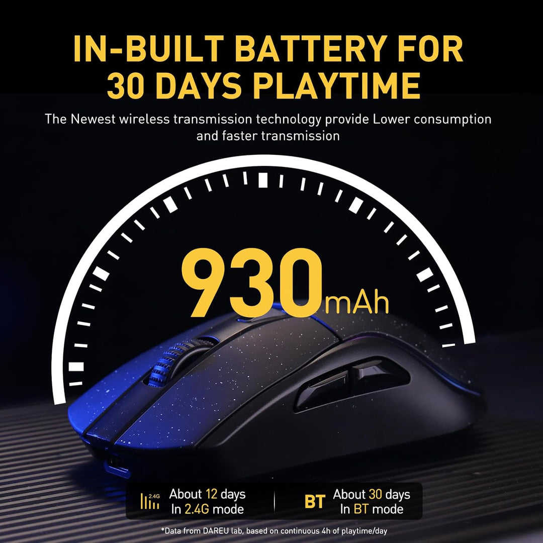 DAREU A950 Gaming Mouse mit RGB Magnetic Ladestation, 88 g Leichte, Programmierbare Tri-Mode Gamer M