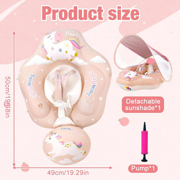 Baby Schwimmring mit Sonnendach Entfernbar, Baby Float, Rosa Baby Schwimmhilfe mit Schwimmsitz, Aufb