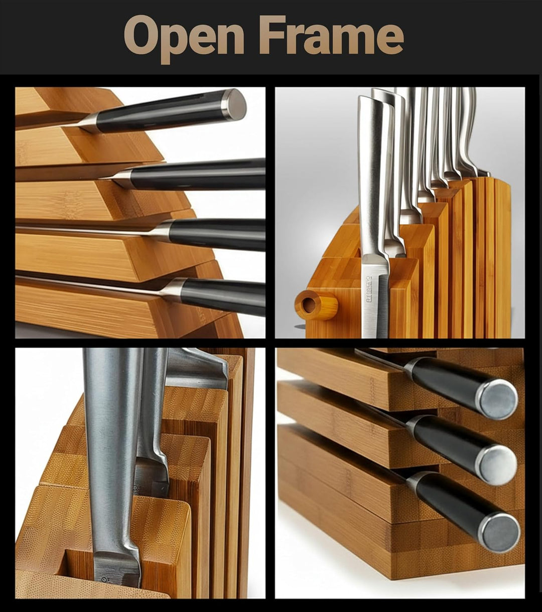 M10, grosser Messerblock ohne Messer, Magnetischer Halter für 10 Messer, Markenqualität aus Bambusho