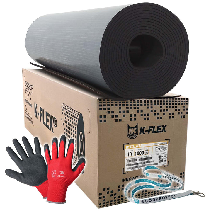 ORIGINALE K Flex ST Isolierplatte selbstklebend + Handschuhe + Scorprotect® Schlüsselband (Schwarz,