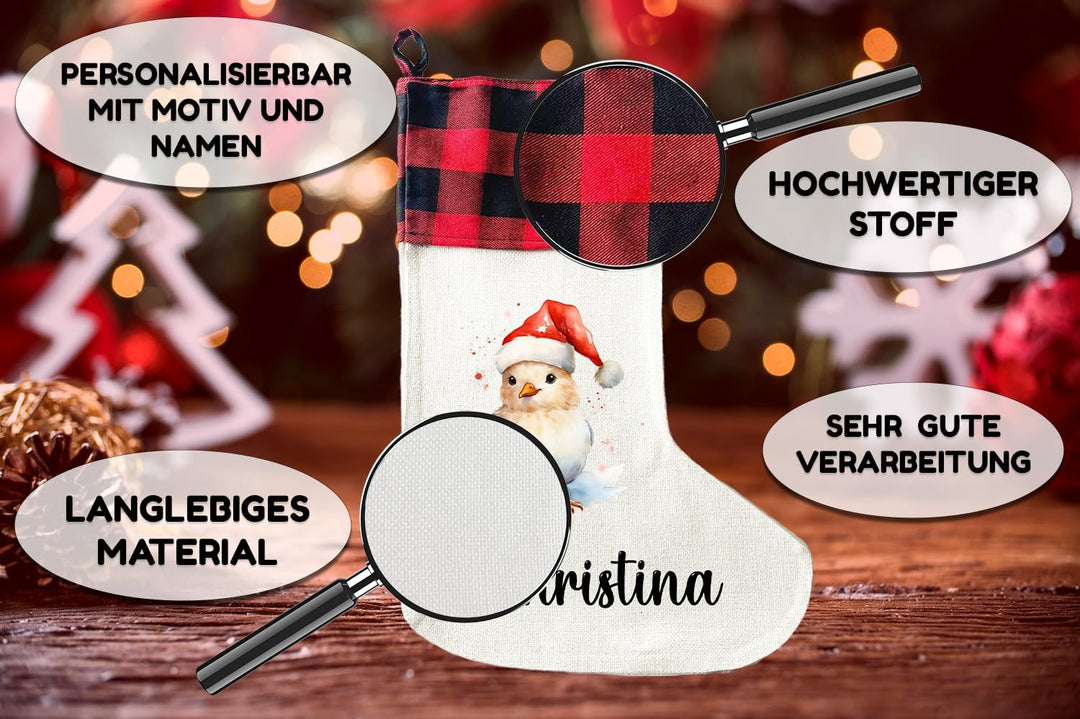 Personalisierte Weihnachtssocken mit Tieren - 40cm x 30cm - Weihnachtsstrumpf zum Nikolaus oder Weih