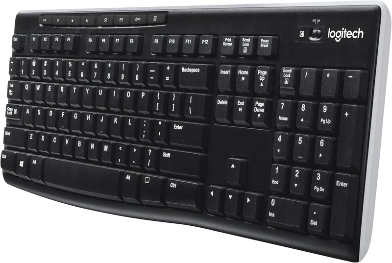 Logitech K270 Kabellose Tastatur, 2.4 GHz Verbindung via Unifying USB-Empfänger, 8 Multimedia- und S