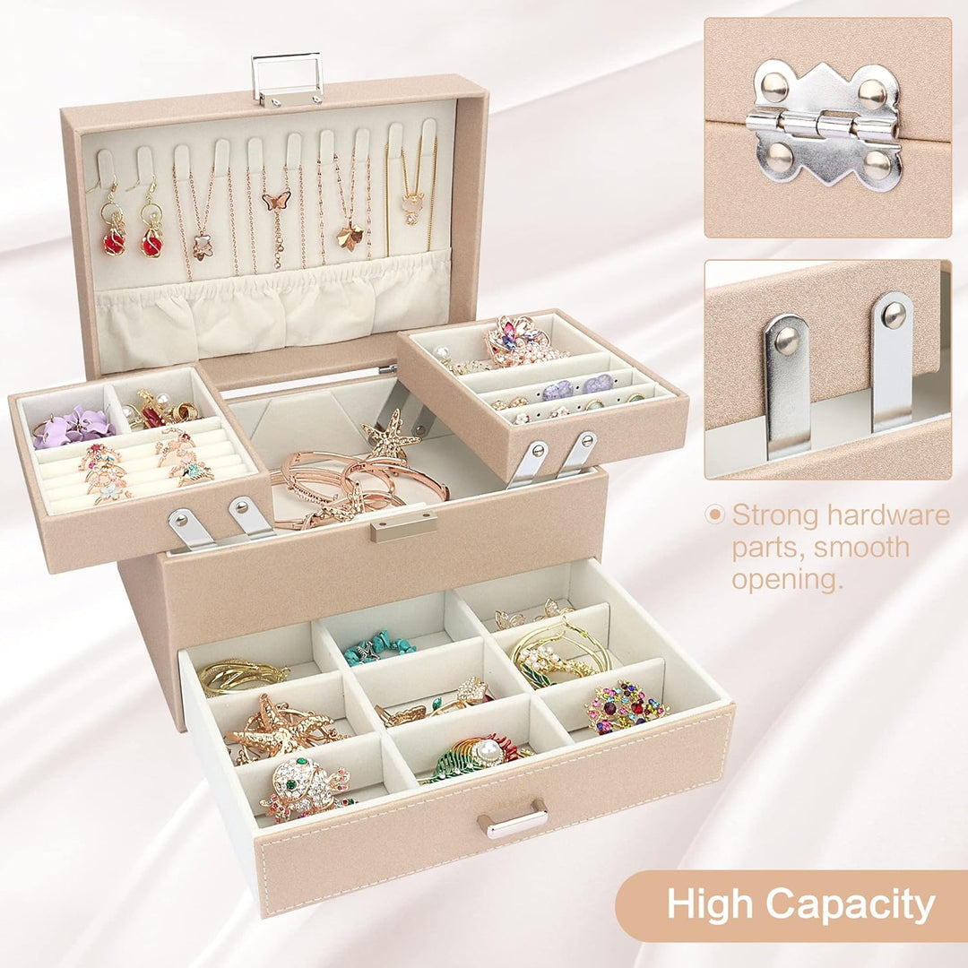 Schmuckkasten, Schmuckkästchen mit Schubladen für Damen Mädchen, PU-Leder Jewelry Box Schmuckbox Sch