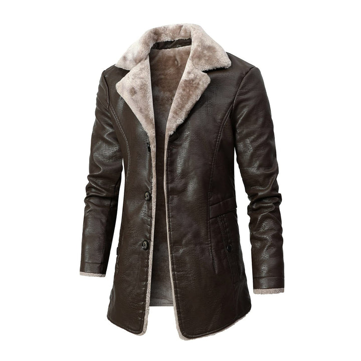 Herren Ledermantel Vintage Wintermantel Lange Kunstlederjacke Schwarz Braun Dicke Trenchcoat Winter