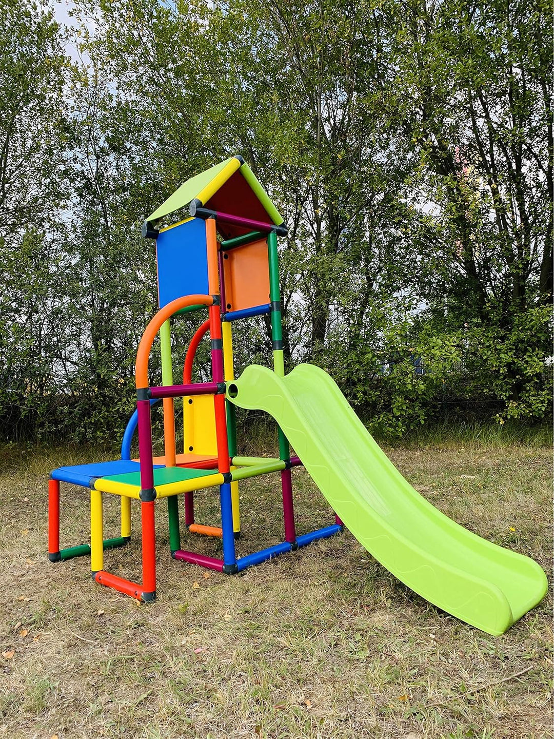 Move and stic Spielturm Toni mit Rutsche – Indoor &amp; Outdoor Kletterturm mit Spielhaus – Modulares Kl