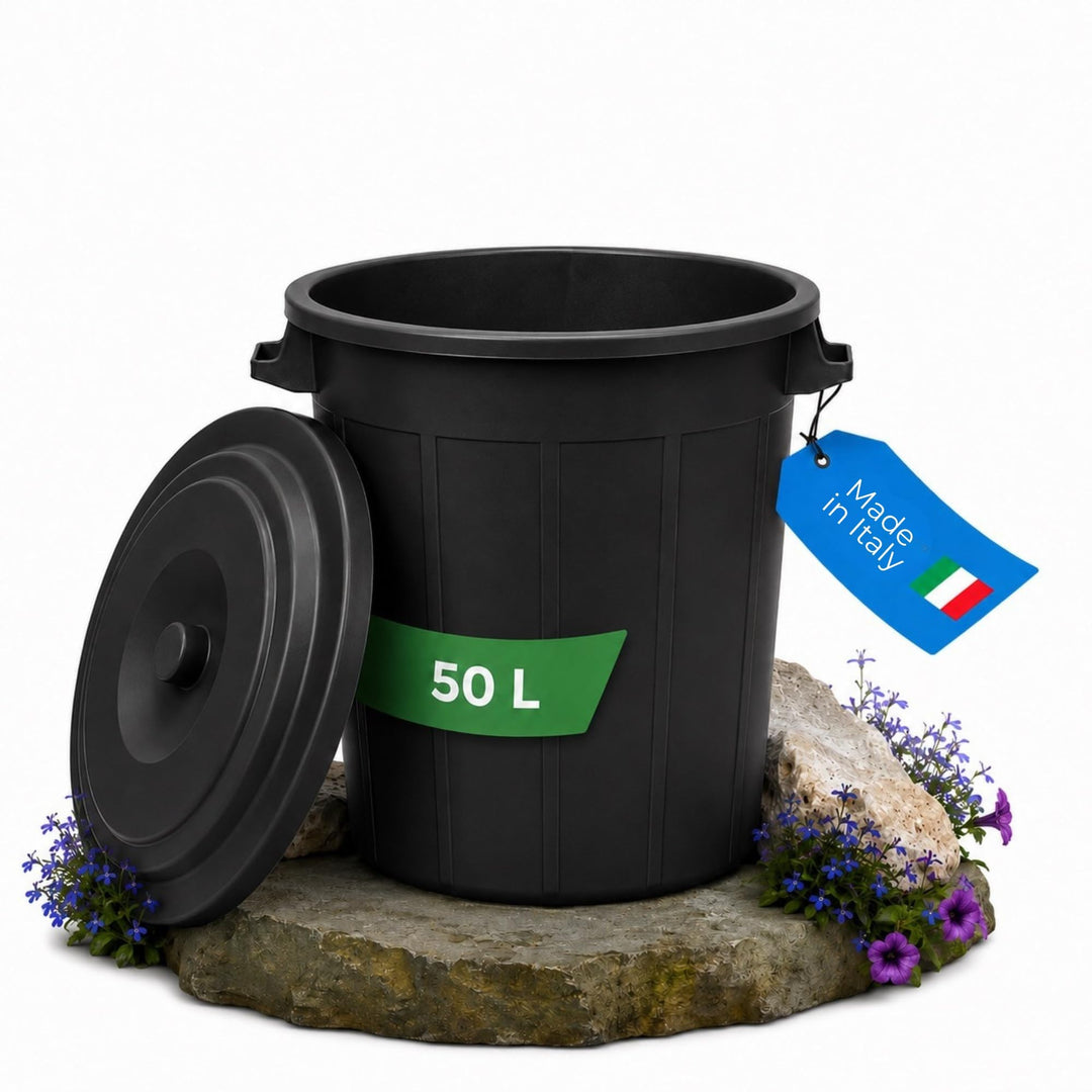 YourCasa Mülltonne 50L - Mülleimer mit Deckel verschliessbar - Tonne mit Trageriffen für Garten - Fu
