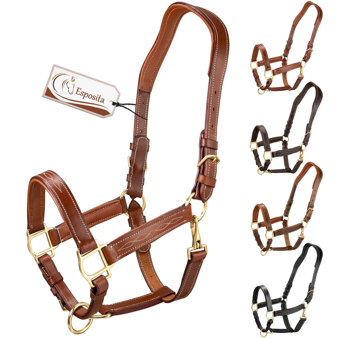 Esposita anatomisches Lederhalfter Deluxe Halfter aus Leder für Pferde Stallhalfter Pferdehalfter -