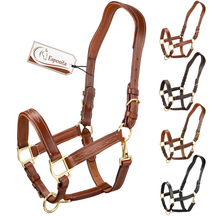Esposita anatomisches Lederhalfter Deluxe Halfter aus Leder für Pferde Stallhalfter Pferdehalfter -