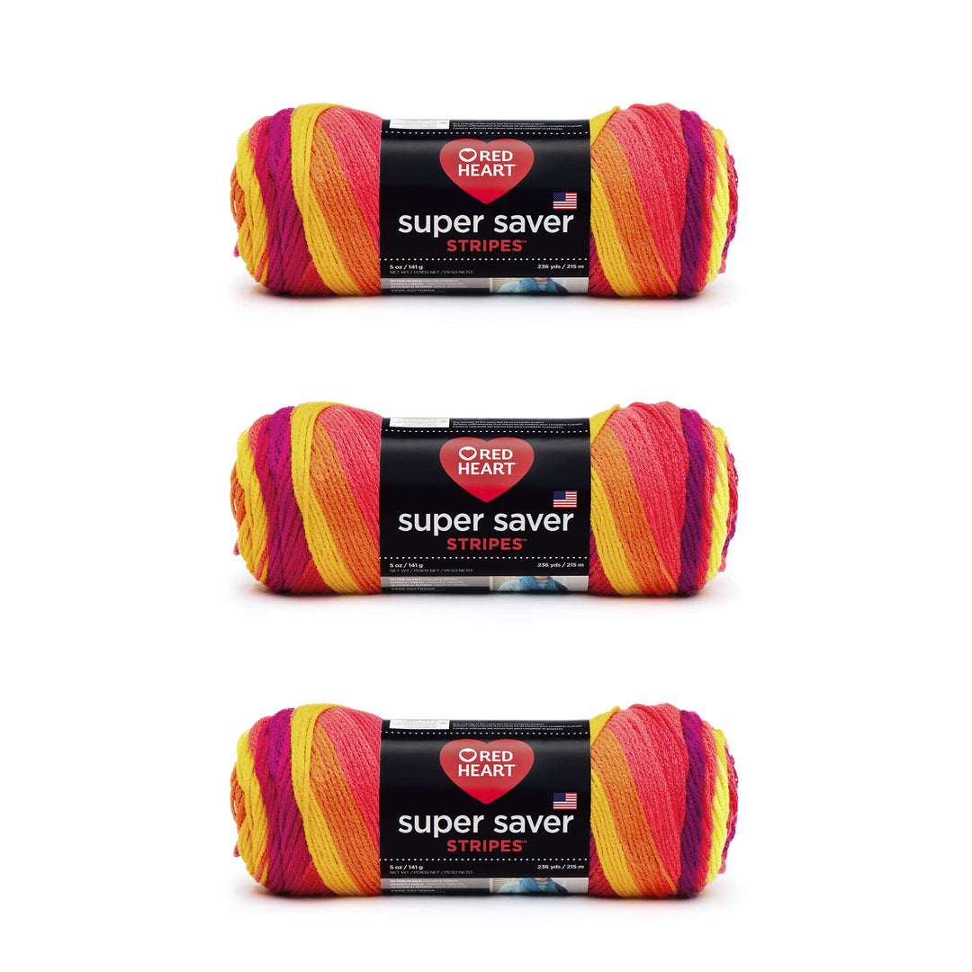 Red Heart Super Saver Garn, 3 Stück, fruchtige Streifen, 3 Stück 3 Pack Fruchtige Streifen, 3 Pack F