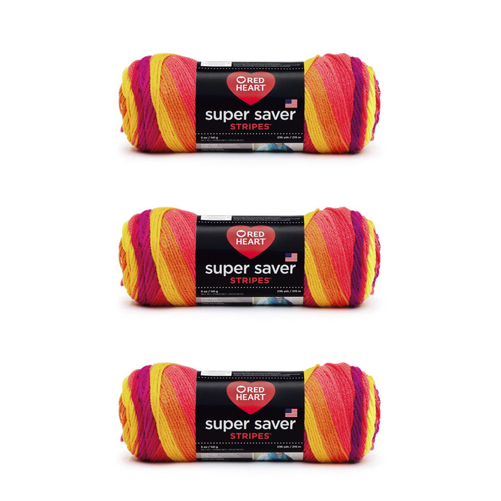 Red Heart Super Saver Garn, 3 Stück, fruchtige Streifen, 3 Stück 3 Pack Fruchtige Streifen, 3 Pack F