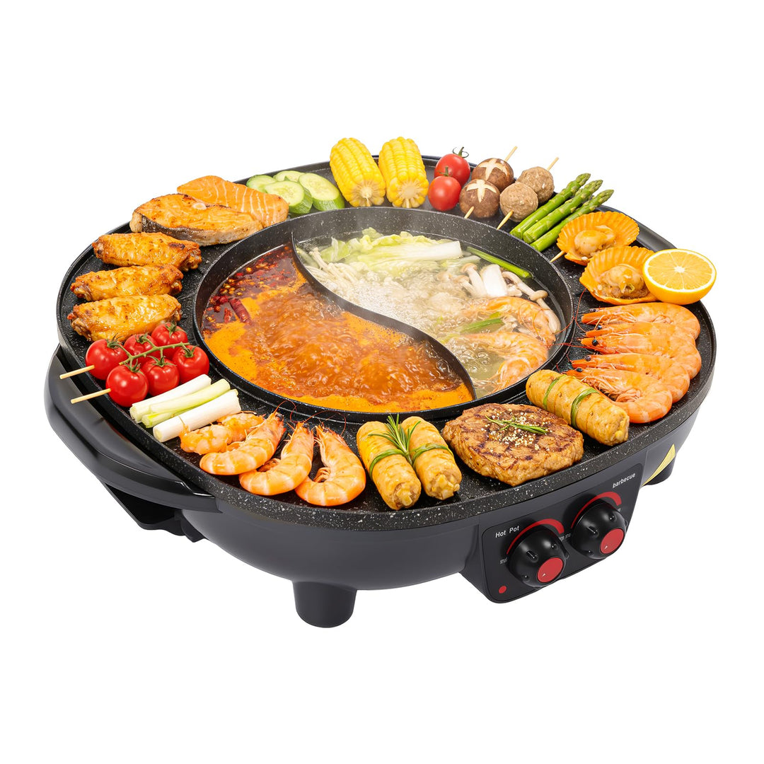 Hot Pot Set 2000W 2-in-1 Elektrischer Griller Heisser Topf Multi Geschmack Genuss Tischgrill Elektri