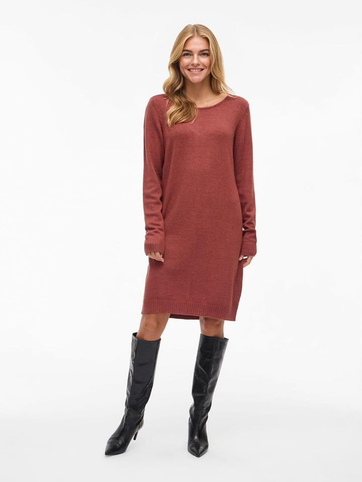 Vila Damen Viril L/S Knit Dress-Noos Kleid XS Burnt Henna/Detail:melange, XS Burnt Henna/Detail:mela