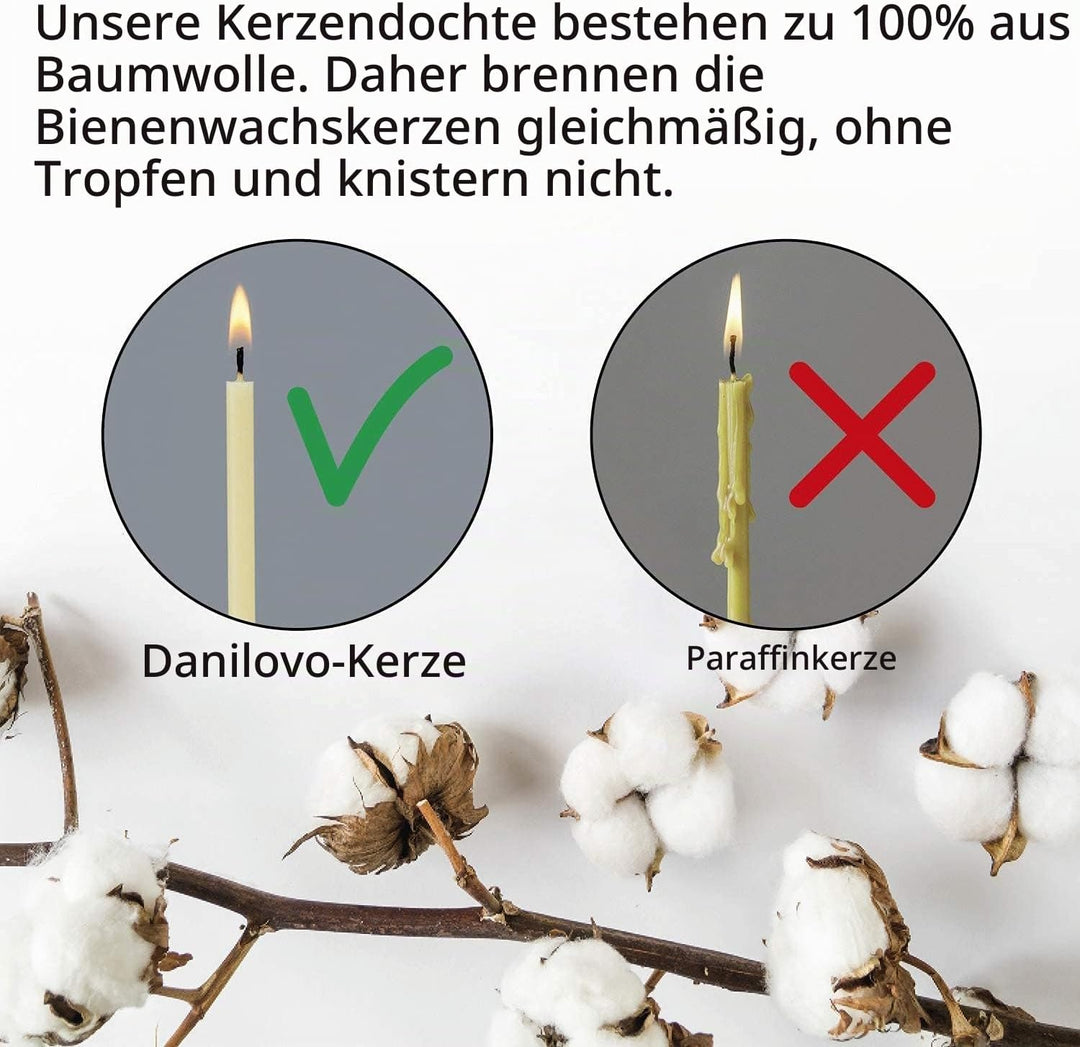 Danilovo 50 Stück Weiss Bienenwachs Kerzen - Orthodoxe Kerzen für Gebet, Rituals, Tischdeko Hochzeit