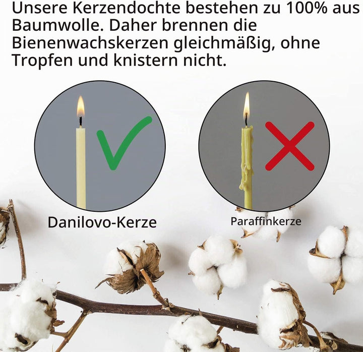 Danilovo 50 Stück Weiss Bienenwachs Kerzen - Orthodoxe Kerzen für Gebet, Rituals, Tischdeko Hochzeit