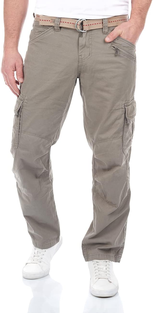 Timezone Herren Cargo Jeans Hose BenitoTZ Loose Fit Cargohose Stoffgürtel 100% Baumwolle Basic Tasch