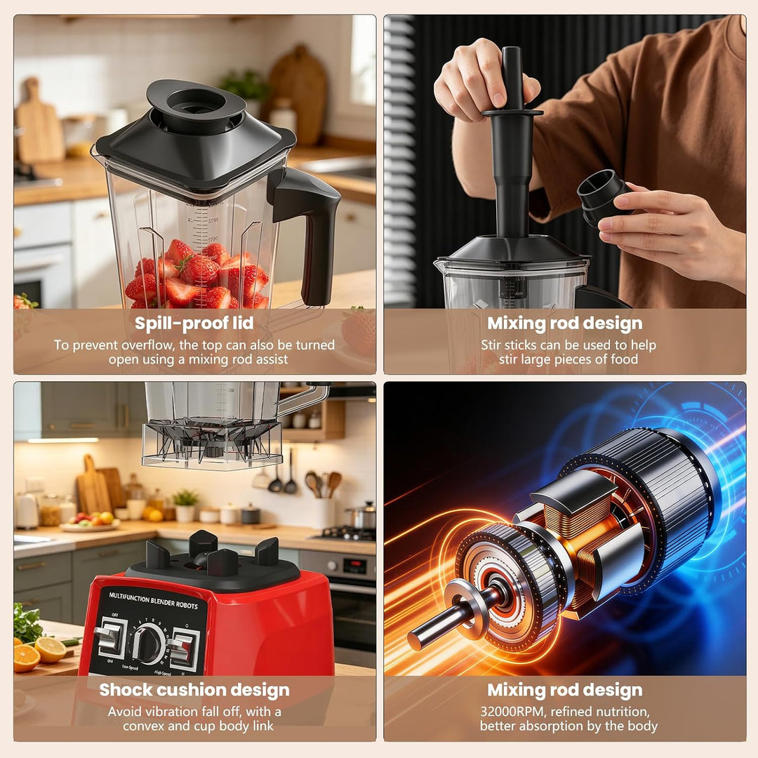 Professioneller Mixer 8 in 1, 2000 W 3 L, leistungsstarker Mixer mit 15 variablen Geschwindigkeiten,