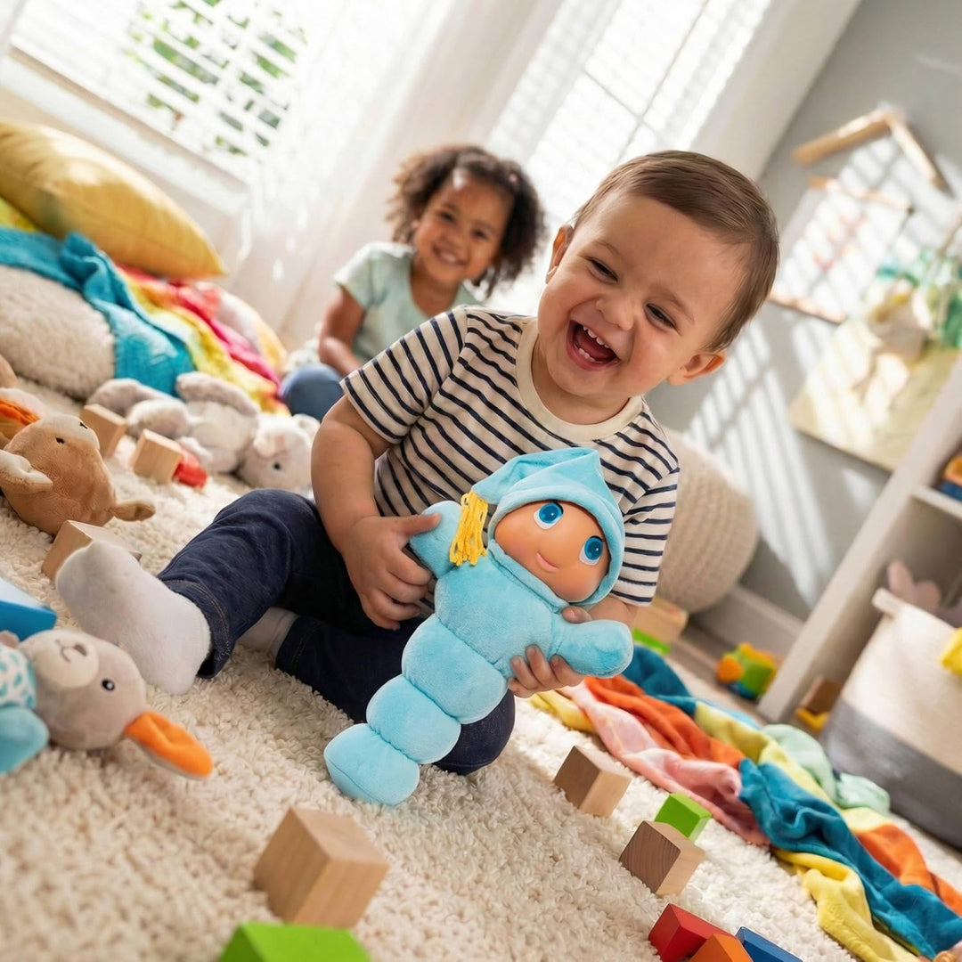 MOLTO | Gusy Luz® Blauer Regenbogen, Kinder-Nachtlicht, Klassische Schlafpuppe, 2 Schlaflieder zum T