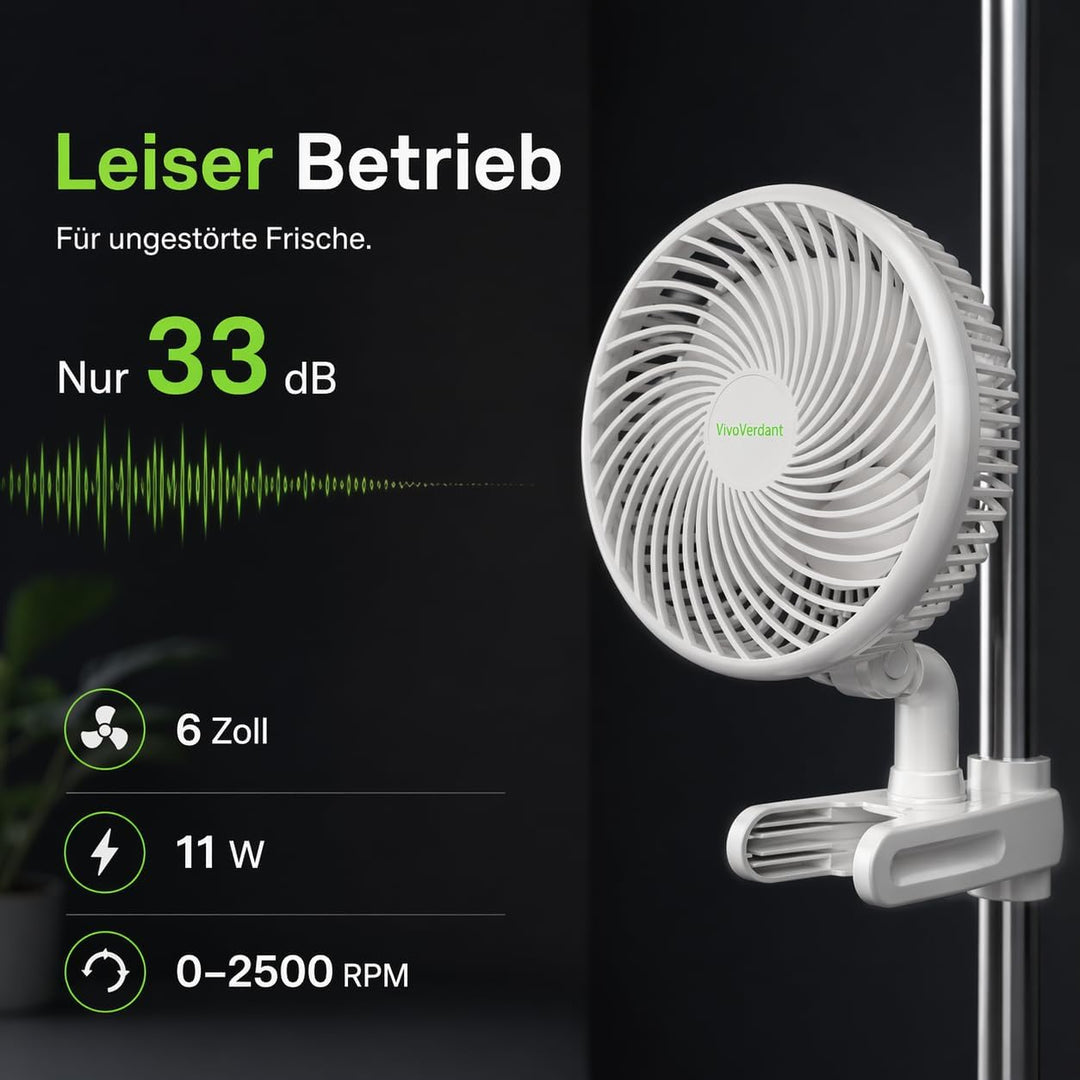 Grow Ventilator Oszillierend mit Clip, 10 Stufen Klemmventilator, 330 CFM Umluftventilator leise, EC