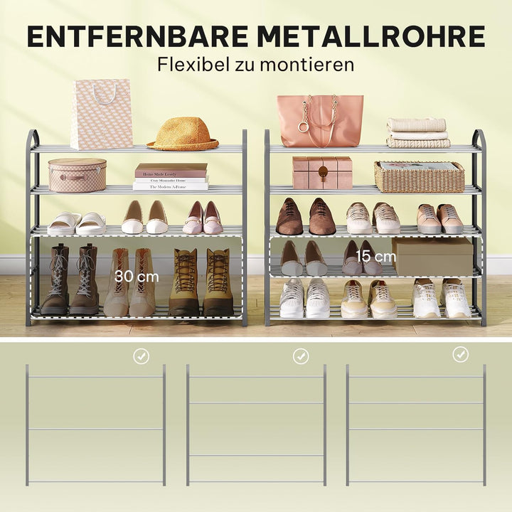 eSituro Schuhregal mit 5 Ebenen leichte Schuhablage für 15-20 Paar Schuhe aus PP-Kunststoff Metall S