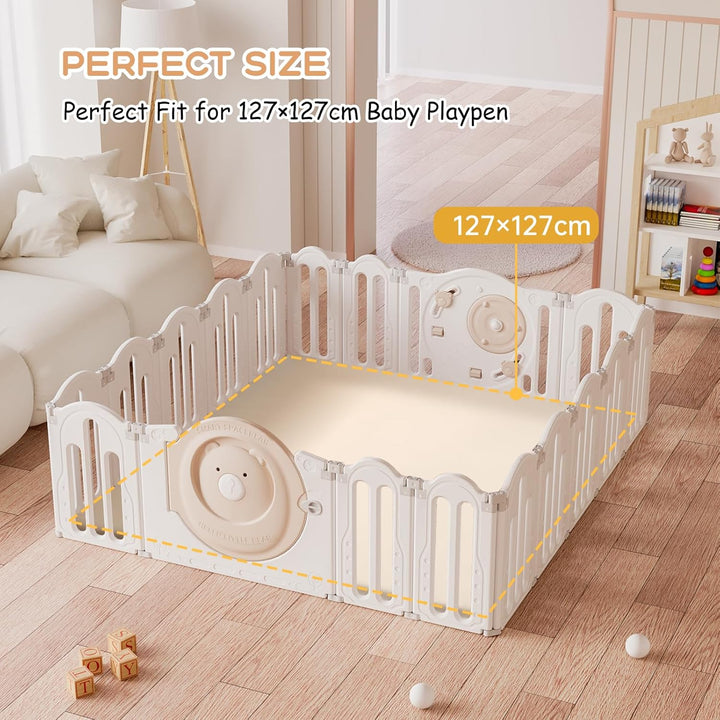 Leder Krabbelmatte Baby 125x125x3cm Beige: Extra Dicke Spielmatte für Baby & Kinder - Weich & Wasser