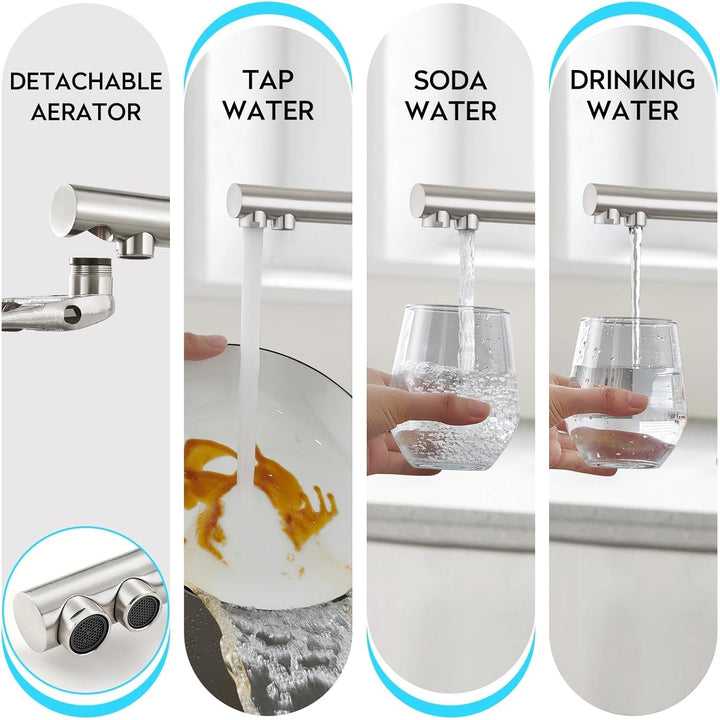 CREA 4 Wege Wasserhahn Küche, Küchenarmatur mit Sodawasser, 360° Drehbar Vier Wege Mischbatterie Küc