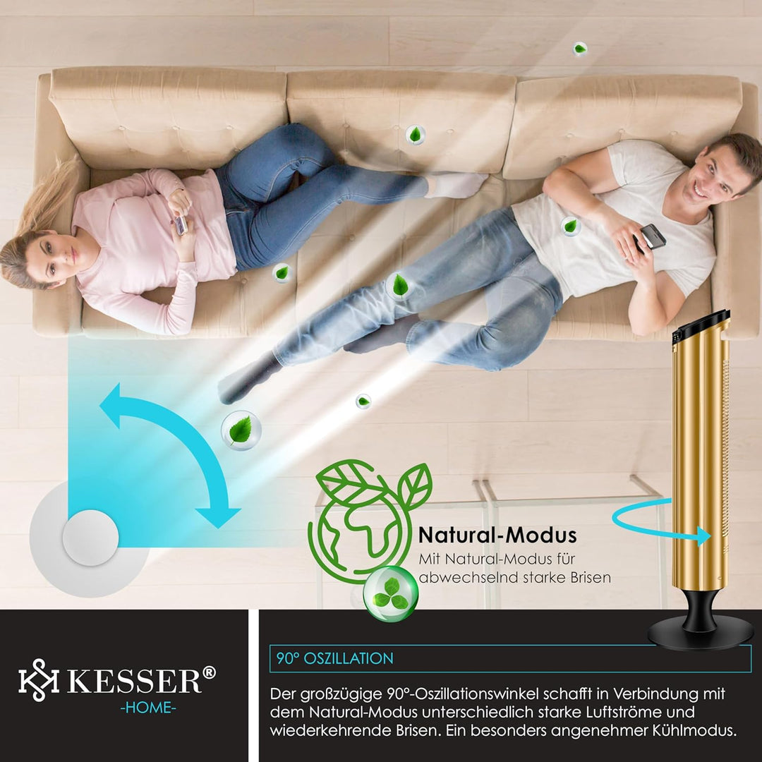 KESSER® Turmventilator mit Fernbedienung | 90° Oszillationswinkel | 3 Stufen | 90 cm |+ Timerfunktio