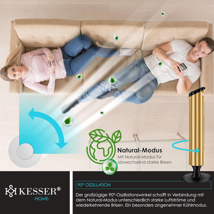 KESSER® Turmventilator mit Fernbedienung | 90° Oszillationswinkel | 3 Stufen | 90 cm |+ Timerfunktio