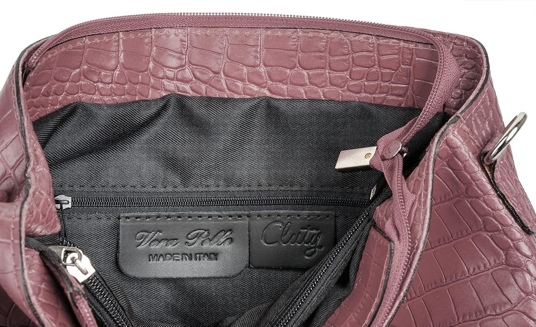 Umhängetasche echt Leder Damen | Made in Italy, Kroko-Optik Handtasche, Damen Schultertasche, elegan