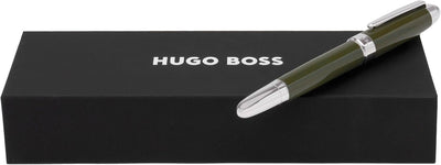 Hugo Boss Icon Tintenroller aus Messing in der Farbe Khaki-Gun, Länge: 13,6cm, Tintenfarbe: Schwarz,