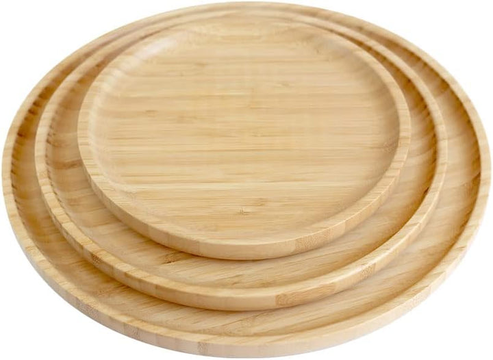 pandoo Wiederverwendbare Bambusteller | 100% Bambus Teller | Runde Holzteller, Bamboo Plates, Bambus