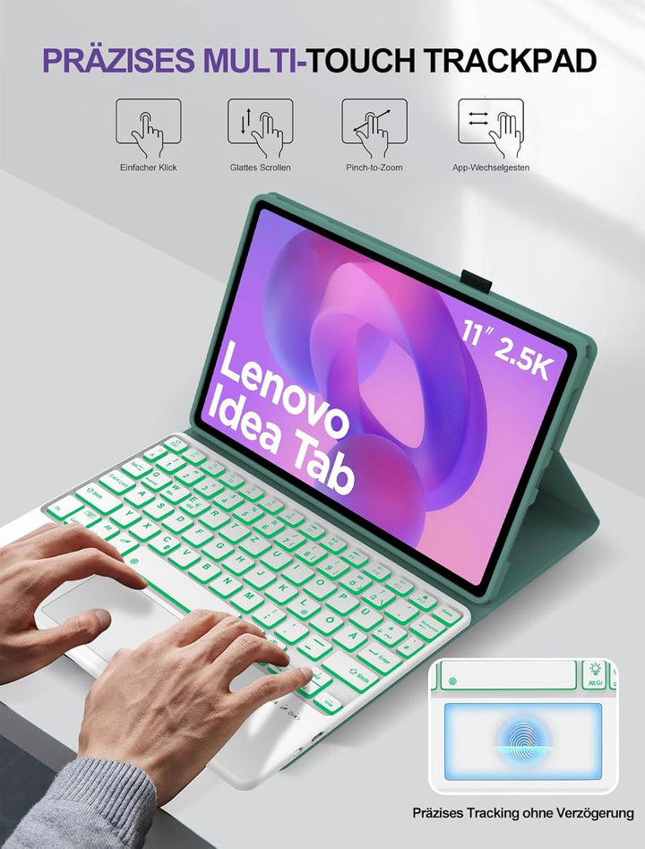 JADEMALL Für Idea Tab 11" TB336FU Hülle mit Touchpad &amp; Beleuchtung QWERTZ | Mit 7-Farben Beleuchtung