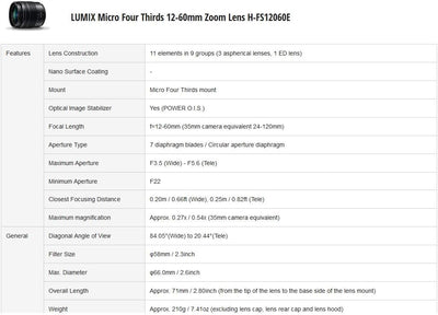 Panasonic H-FS12060E LUMIX G Vario 12-60 mm F3.5-5.6 ASPH. Objektiv (5x Zoom, Power O.I.S. Bildstabi