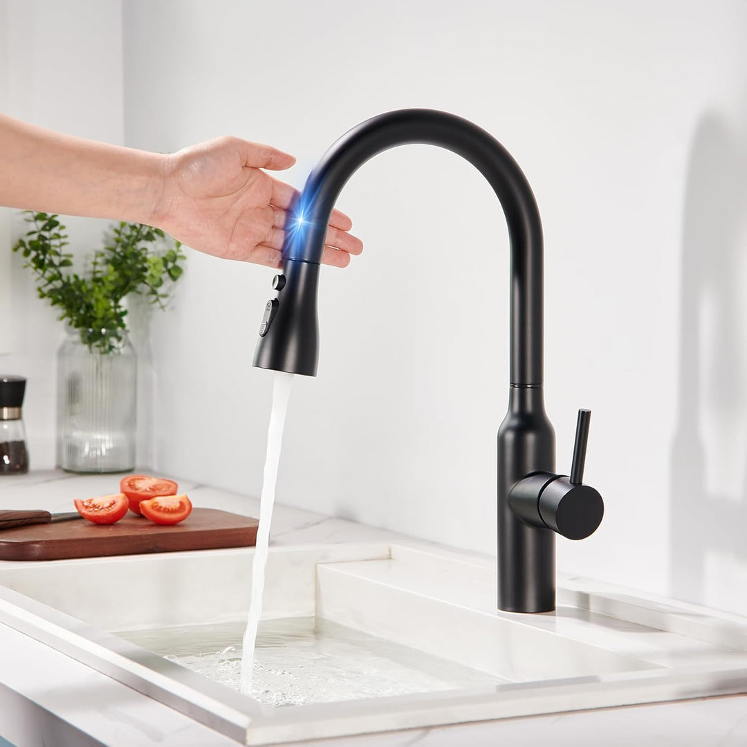 CREA Touch Sensor Wasserhahn Armatur Küche Ausziehbar, Küchenarmatur mit Brause Drei Wasserstrahlart