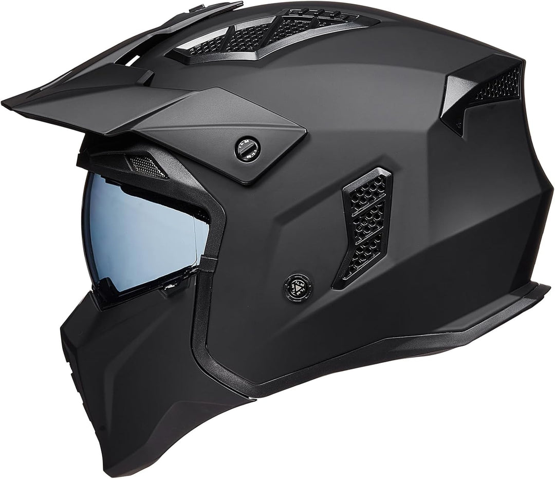 ILM Helm Motorrad Motocross Herren Damen Vintage Retro mit Visier ECE Model Z302,Schwarz Matt, XL XL