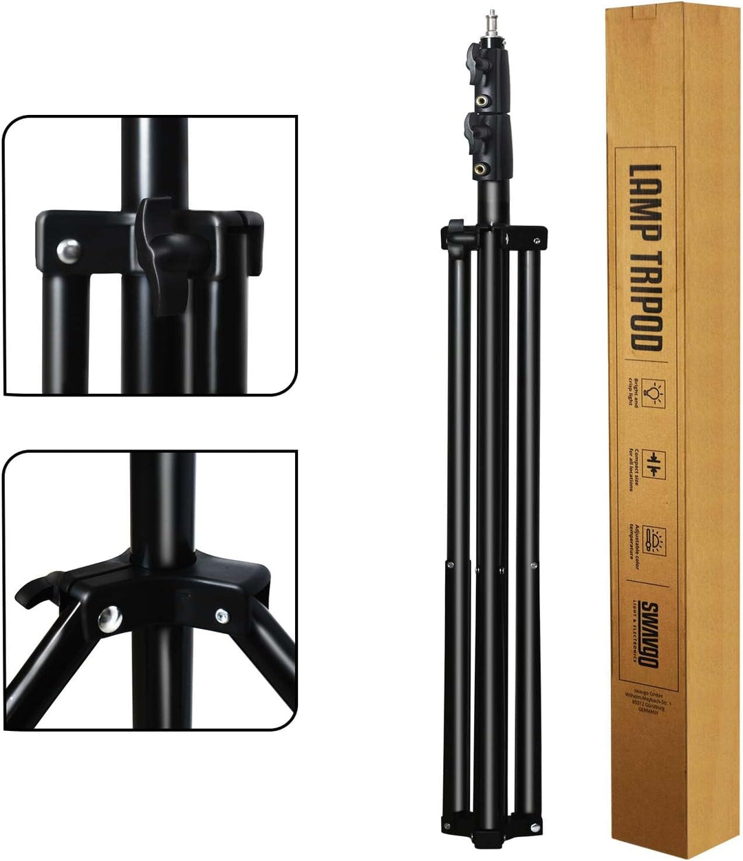 SWAVGO - 93 Zoll Kamera Beleuchtungsstativ Höhe 236,5 cm, verbreitetes Aluminiumstativ mit festem Ha