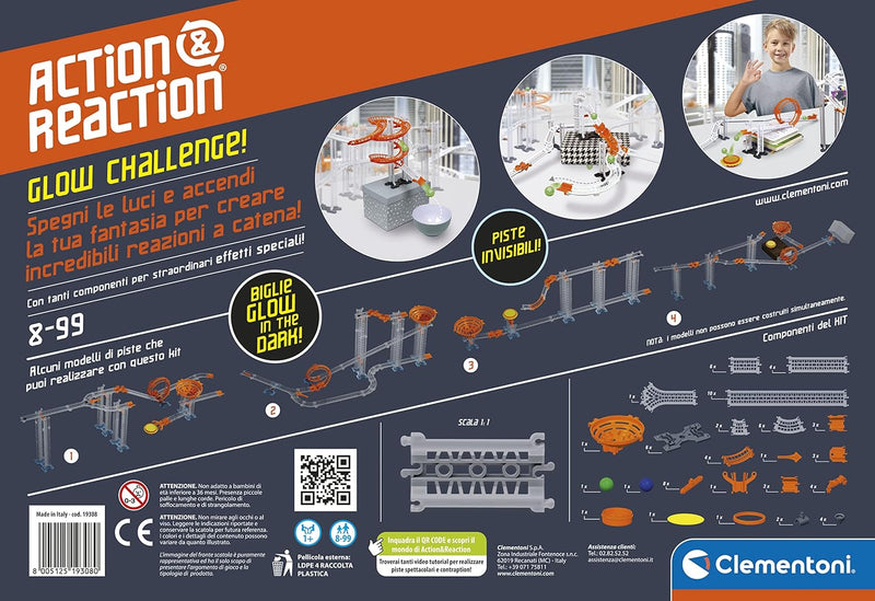 Clementoni - Action & Reaktion-Glow-Effekt-Konstruktionen, Kugelbahn, Kugelbahn, wissenschaftliches