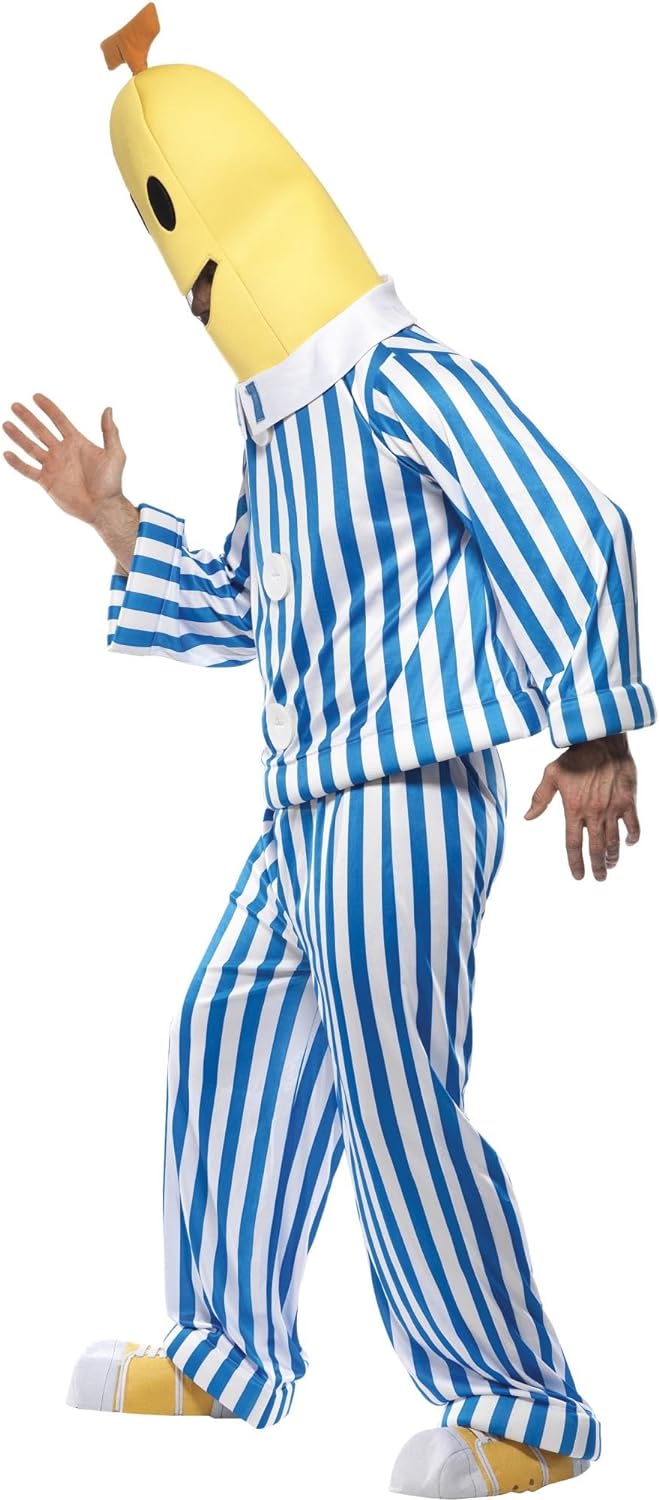Smiffys, Unisex Bananas in Pyjamas Kostüm, Oberteil, Hose, Kopfteil und Überschuhe, Grösse: M, 33131