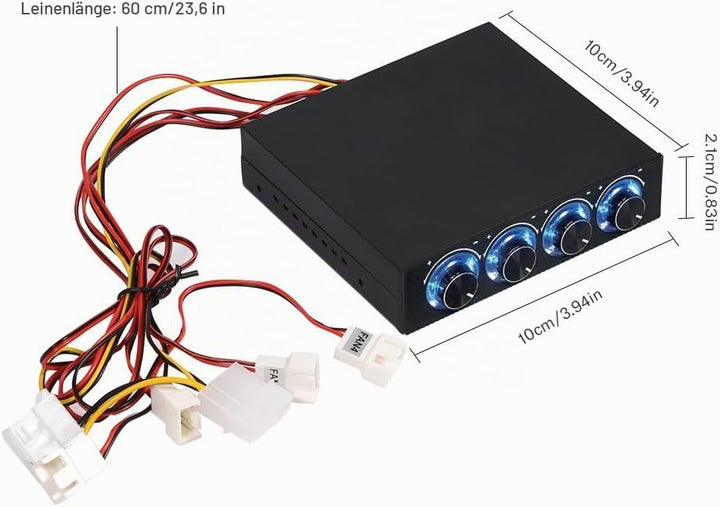 Richer-R Lüfter-Controller, 4-Kanal Lüftergeschwindigkeit Regler Kontroller Lüftersteuerung,3Pin+4Pi