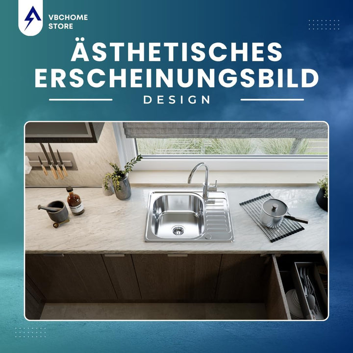 VBChome Einbauspüle 66x42 Leinenstruktur Edelstahl Küchenspüle mit Hahnloch Spüle Ablagefläche Abtro