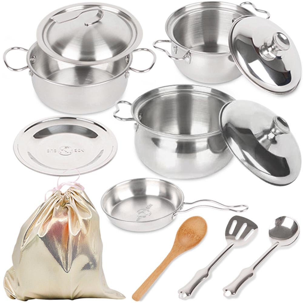Edelstahl Pretending Cooking Utensils Kochgeschirr Set, Mini Play Kitchen Zubehör, Spielen Töpfe und