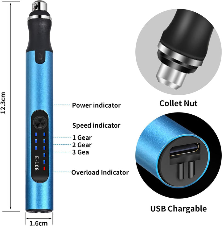 Handbohrer Elektrisch, Vankarr 3-Gang DIY Bohrer Wiederaufladbare Bohrmaschine mit 10 Bohrer, für Mo