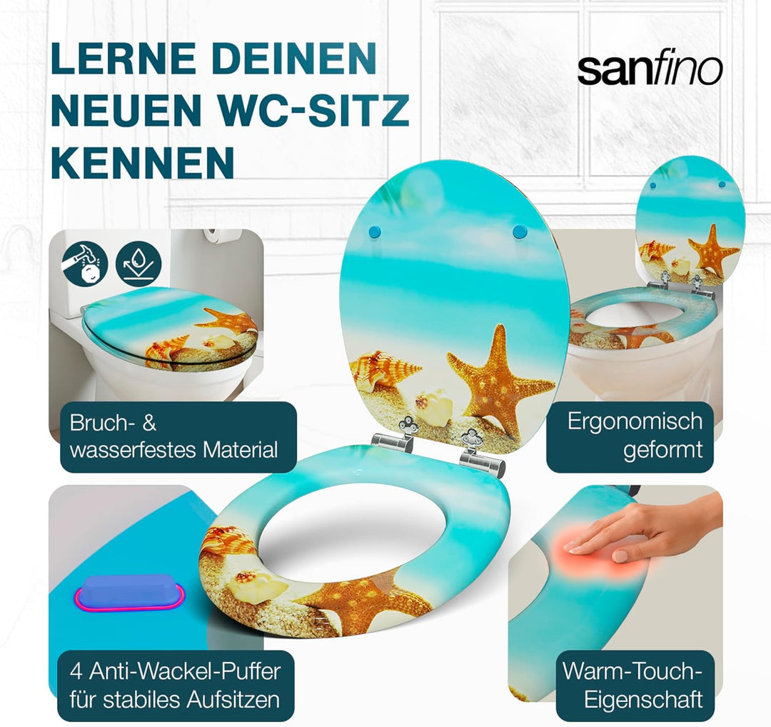 SANFINO® Premium WC Sitz mit Absenkautomatik – hochwertige Toilettendeckel aus Holz, viele bunte Mot