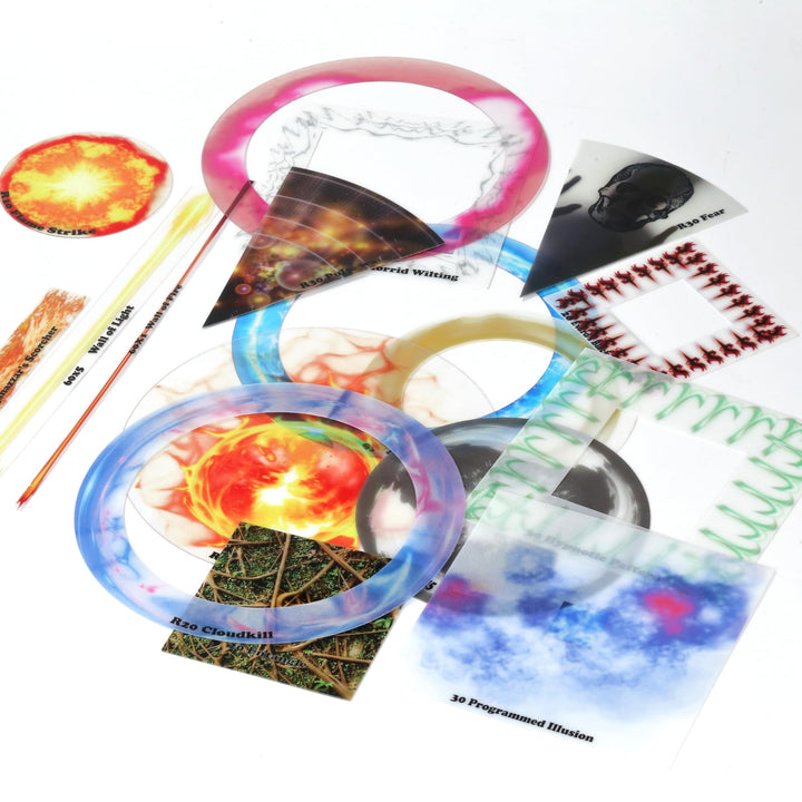 AOE Spell Effects Vorlagen für D&D 5E – Set mit 30 PVC-Wirkungsbereichen, Schadensmarkern für Tablet